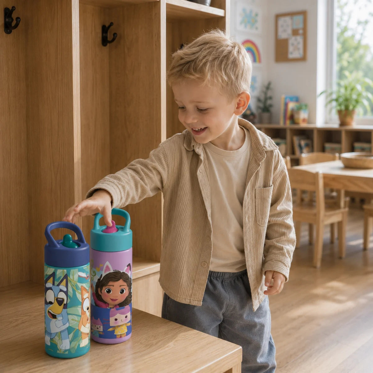 Barn leger med farverige produkter fra Bog & Idé