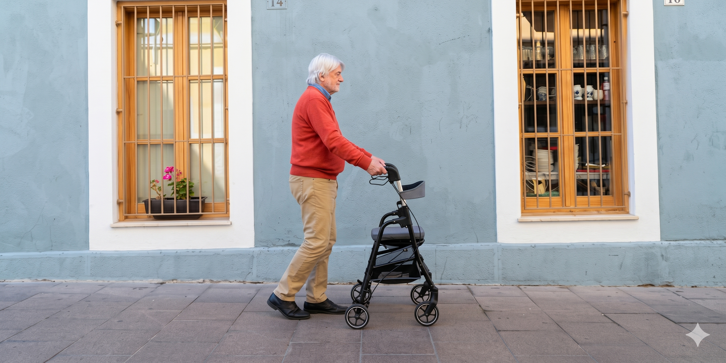 Ældre mand går med rollator fra Seniorshop
